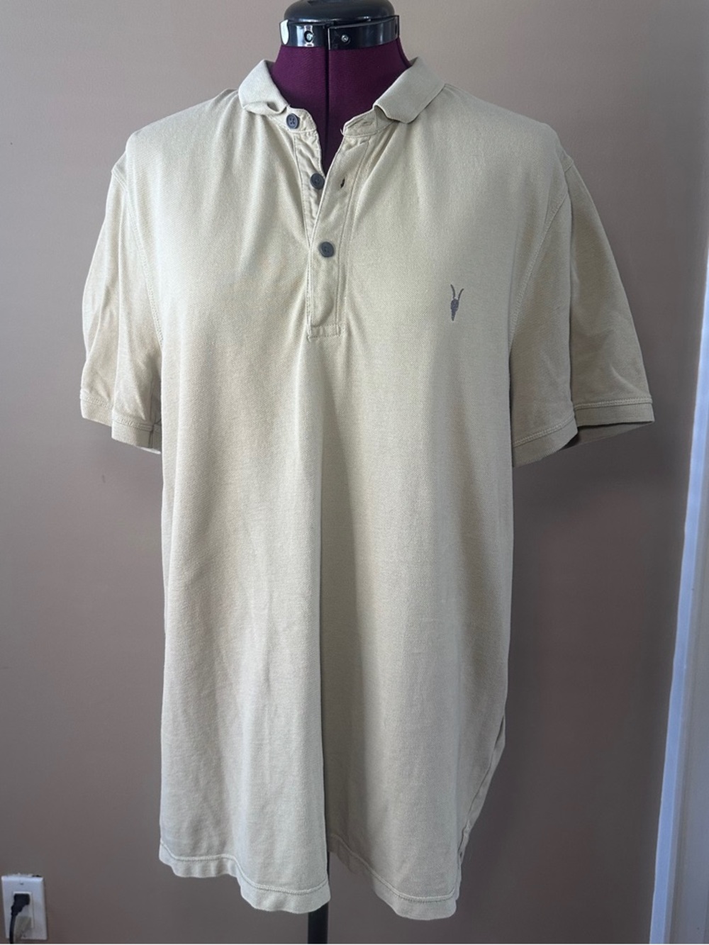 All Saints Organic Cotton Cream/Beige Polo Shirt, Preppy, Golf, Business Casual